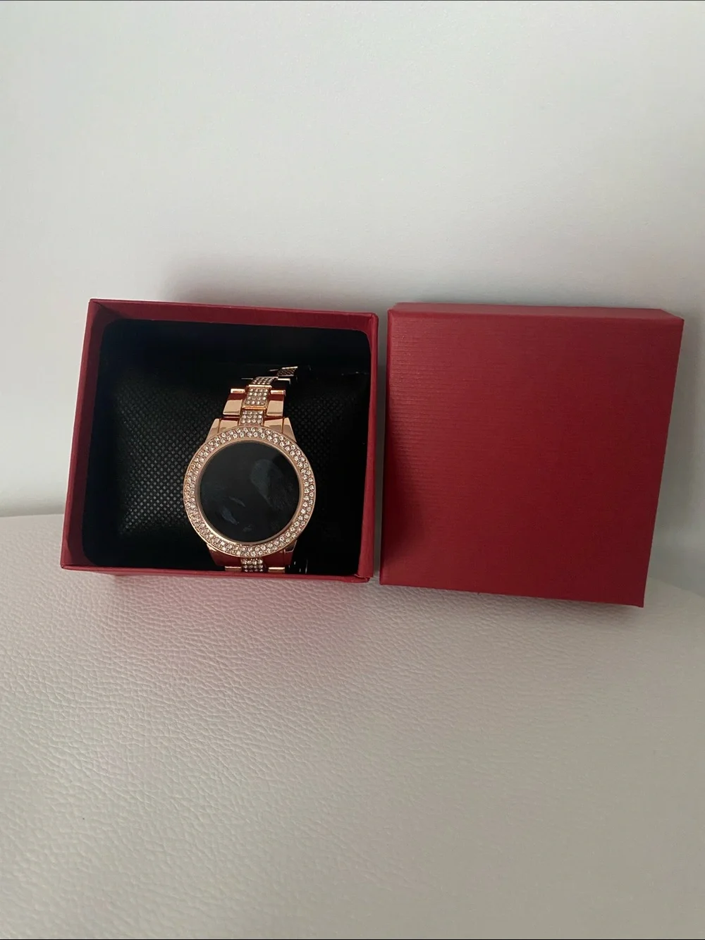Unisex Women Men Rose Gold Crystal Rhinestone Round LED Metal Strap Timer Watch